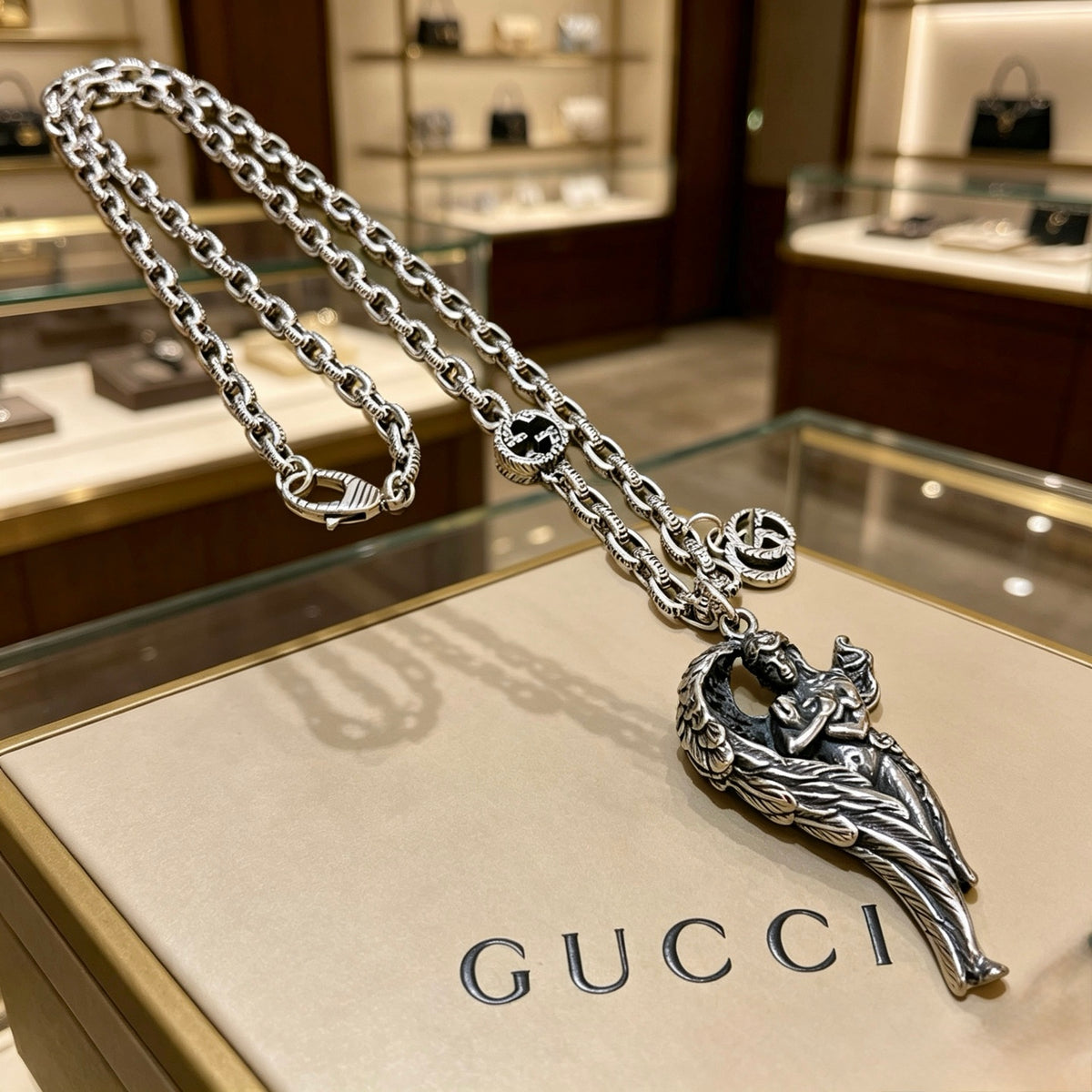 Gucci Anger Forest Interlocking G Antiqued Chain Necklace - album image 2