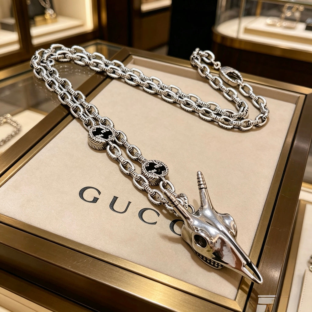 Gucci Anger Forest Interlocking G Pendant Antiqued Chain Necklace - album image 1