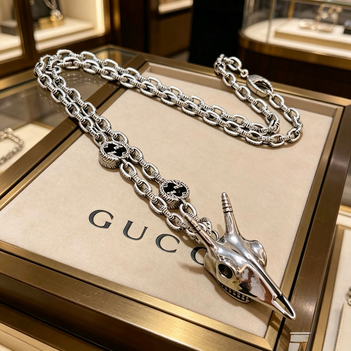 Gucci Anger Forest Interlocking G Pendant Antiqued Chain Necklace - album image 1