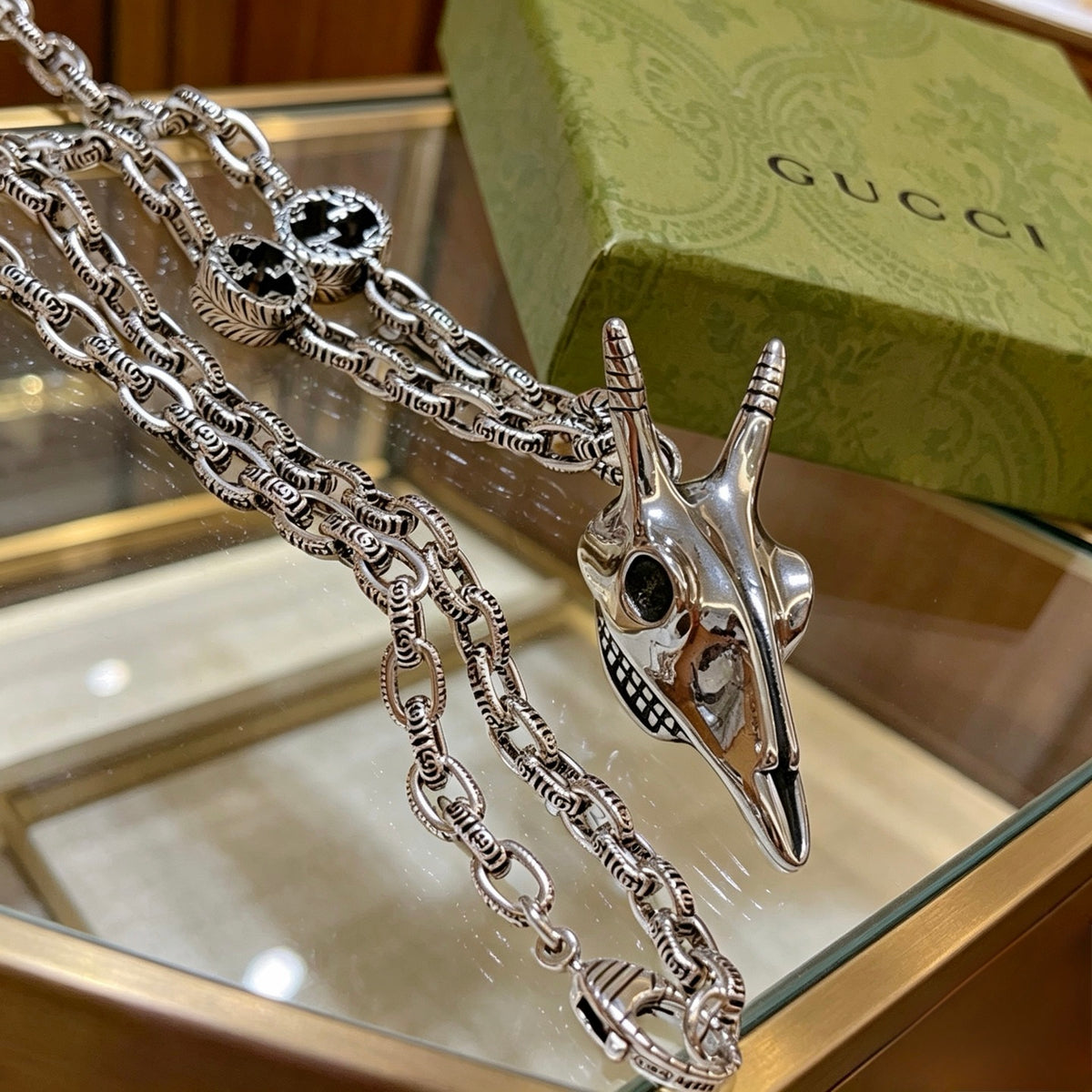 Gucci Anger Forest Interlocking G Pendant Antiqued Chain Necklace - album image 5