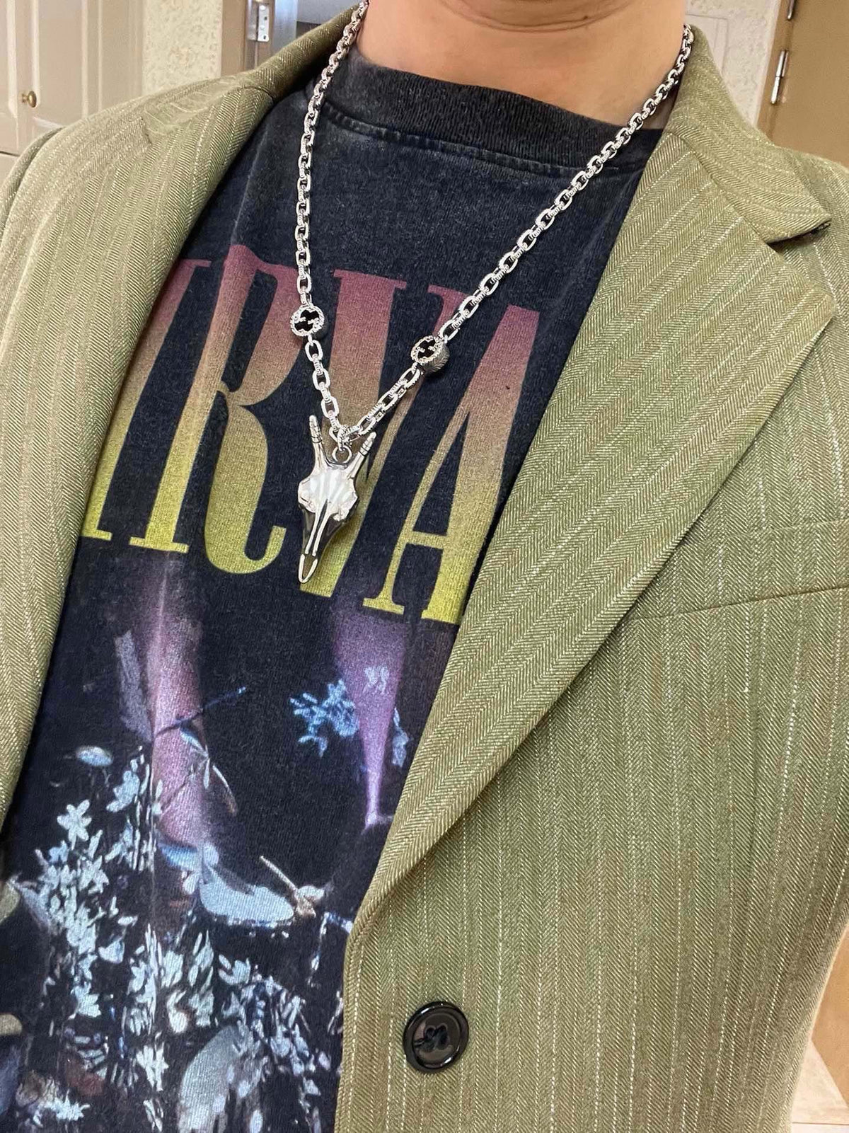Gucci Anger Forest Interlocking G Pendant Antiqued Chain Necklace - album image 3