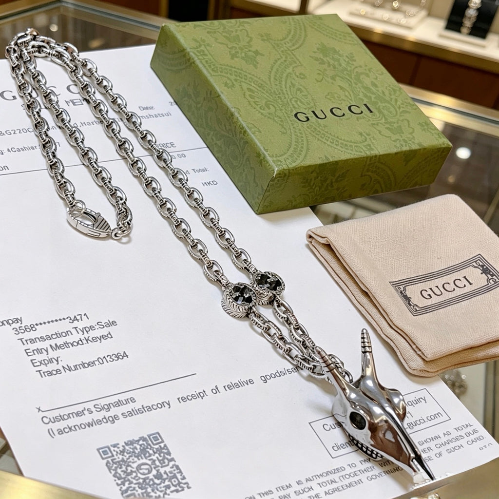 Gucci Anger Forest Interlocking G Pendant Antiqued Chain Necklace - album image 9