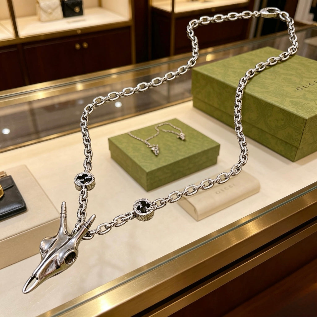 Gucci Anger Forest Interlocking G Pendant Antiqued Chain Necklace - album image 2