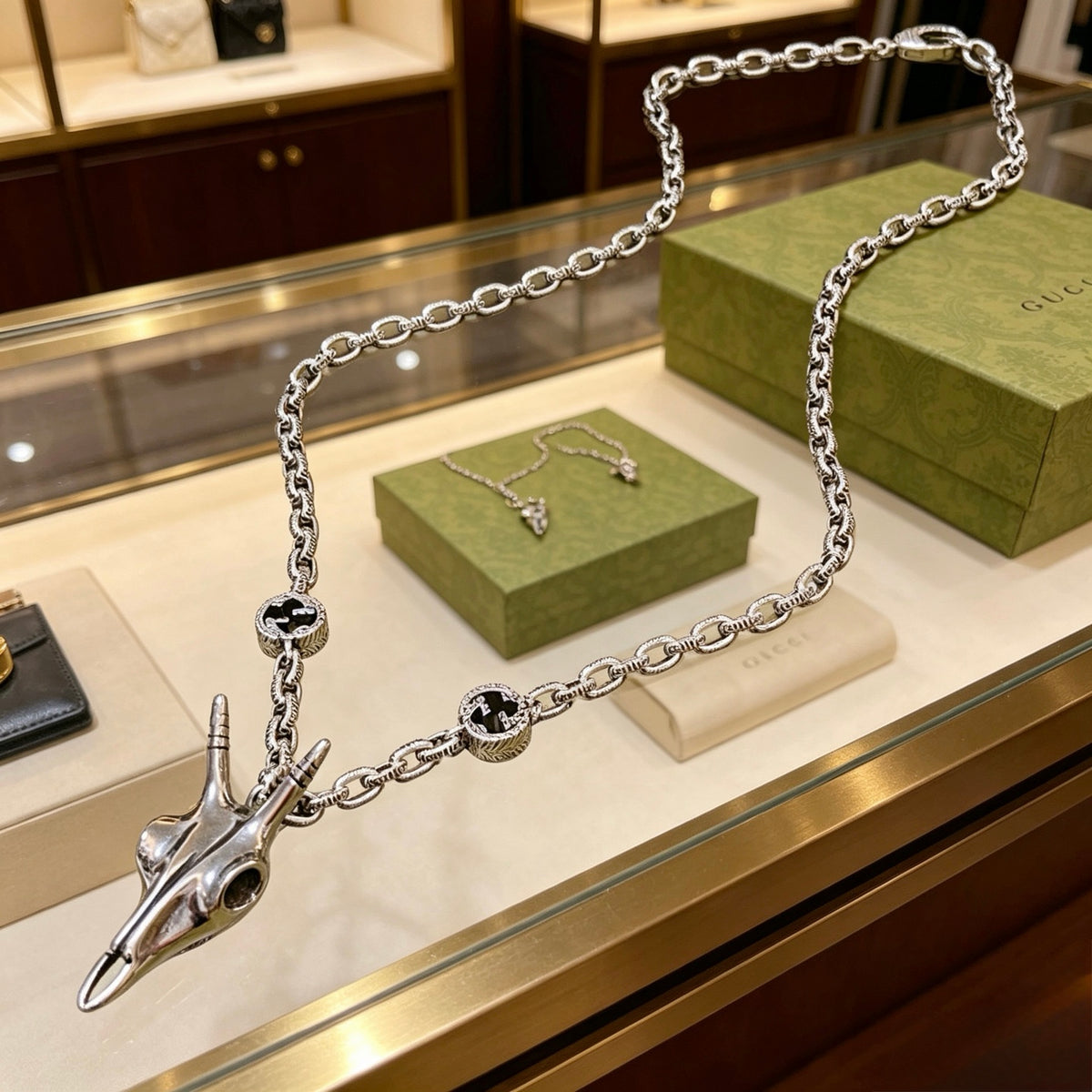 Gucci Anger Forest Interlocking G Pendant Antiqued Chain Necklace - album image 2