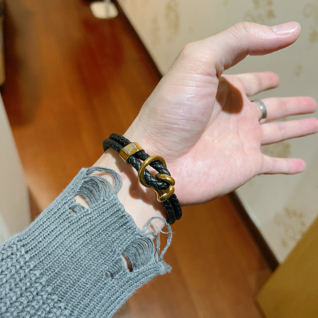 Hermès Black Leather Gold-Tone Anchor Bracelet - album image 4