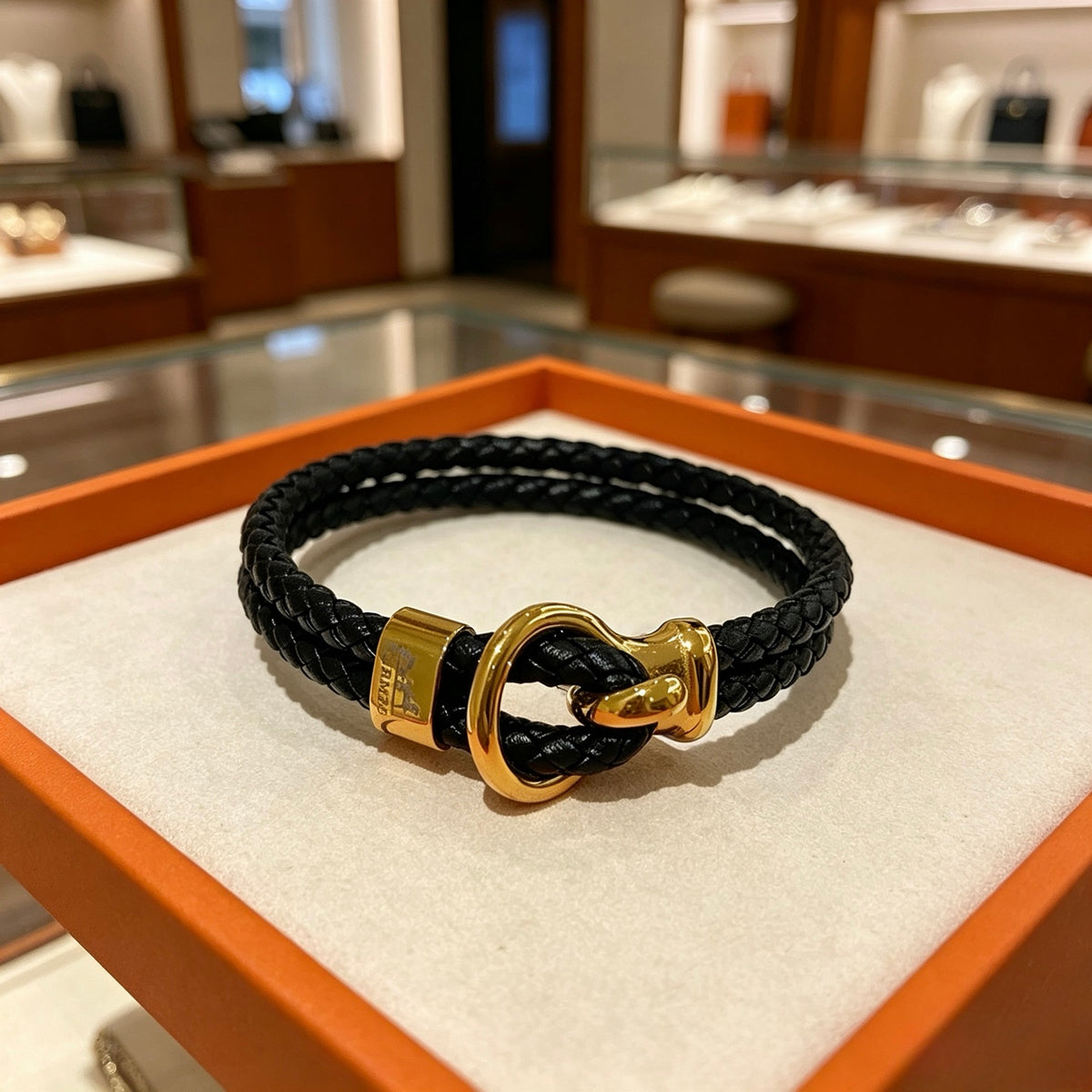 Hermès Black Leather Gold-Tone Anchor Bracelet - album image 1