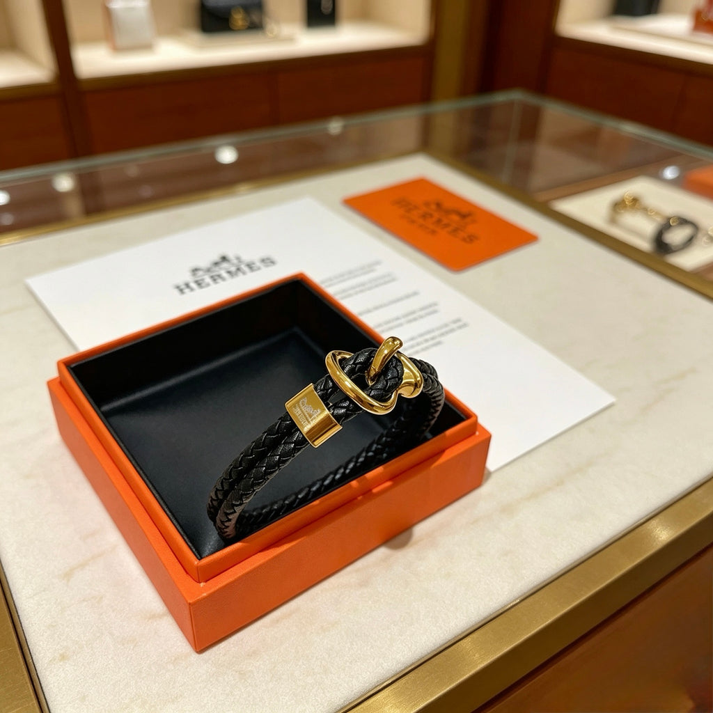 Hermès Black Leather Gold-Tone Anchor Bracelet - album image 6