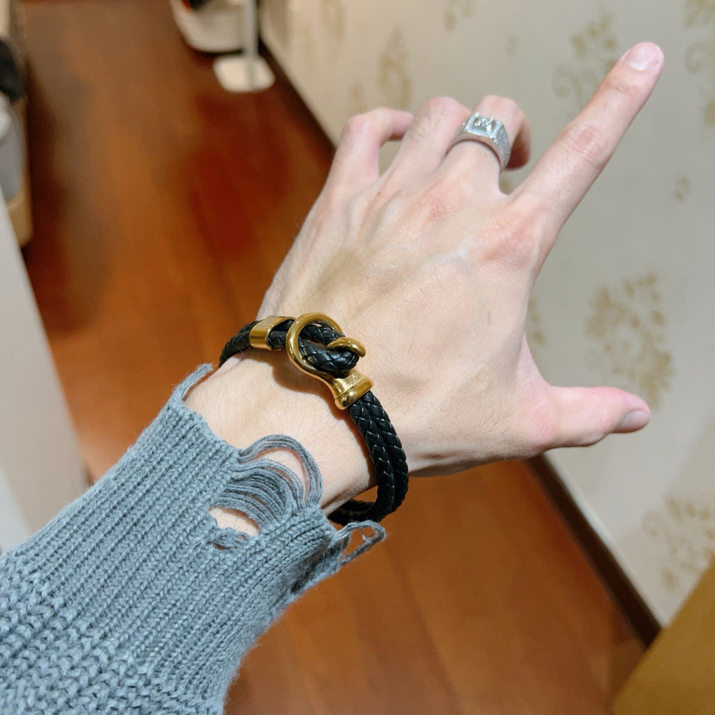 Hermès Black Leather Gold-Tone Anchor Bracelet - album image 3