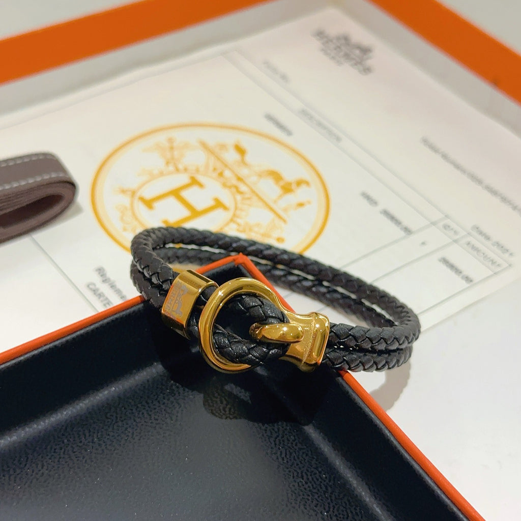 Hermès Black Leather Gold-Tone Anchor Bracelet - album image 8