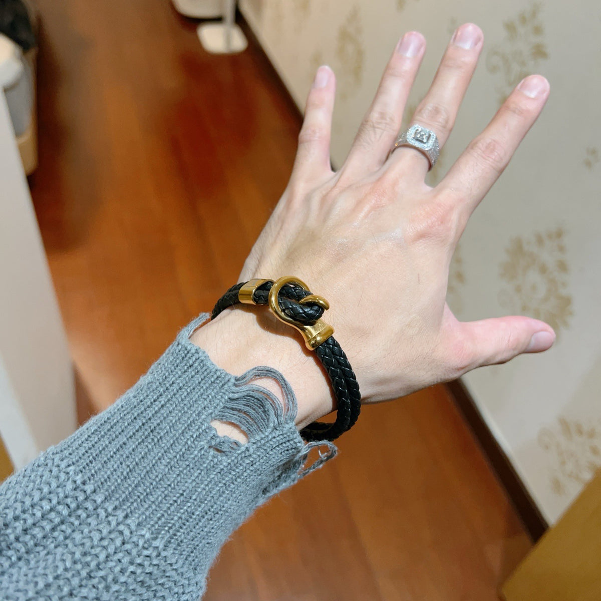 Hermès Black Leather Gold-Tone Anchor Bracelet - album image 7