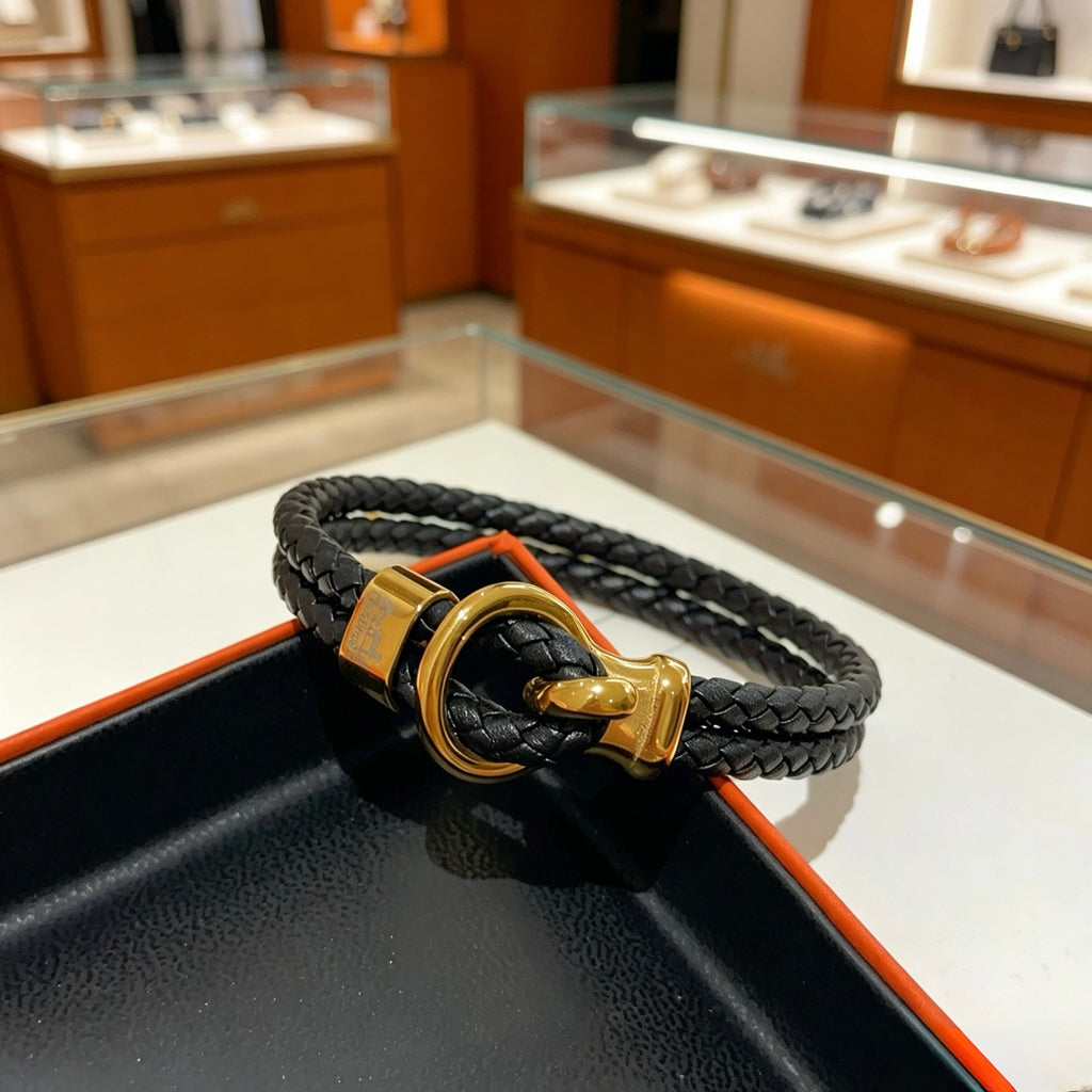 Hermès Black Leather Gold-Tone Anchor Bracelet - album image 2
