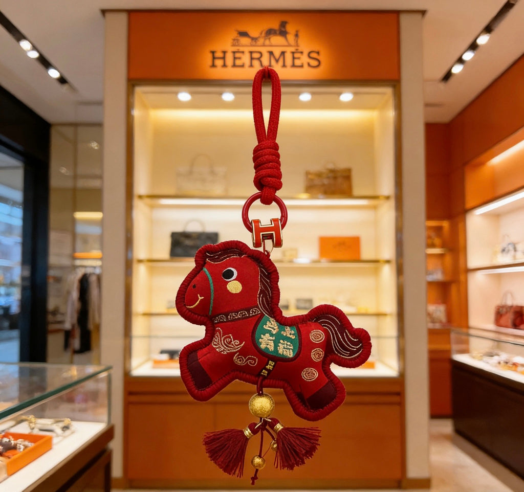 Hermès Red Flower-Charm Keychain with Red Braided Cord - album image 6