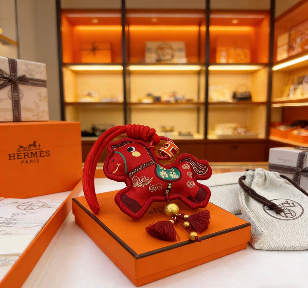 Hermès Red Flower-Charm Keychain with Red Braided Cord - album image 5