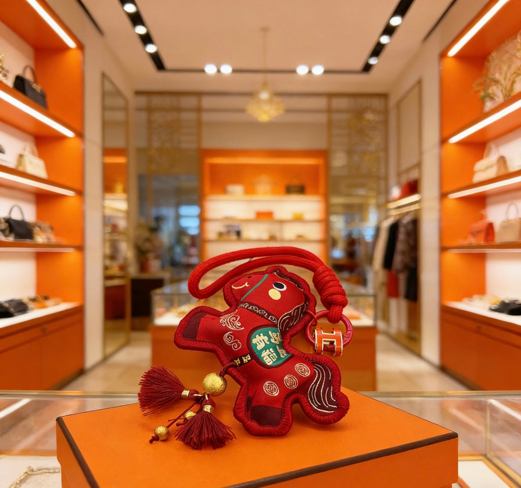 Hermès Red Flower-Charm Keychain with Red Braided Cord - album image 4