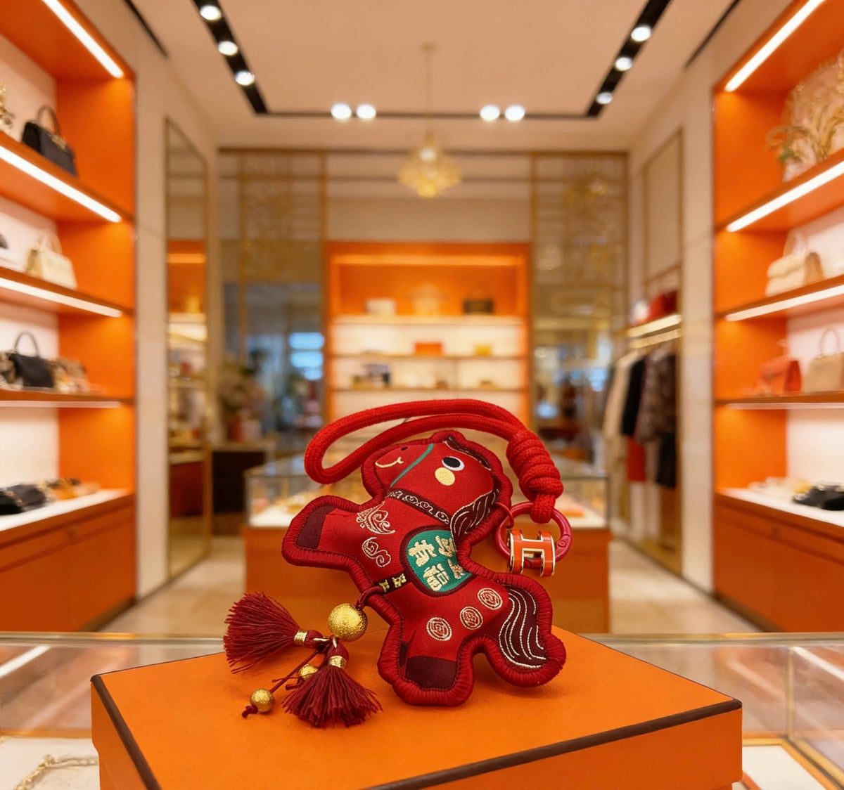 Hermès Red Flower-Charm Keychain with Red Braided Cord - album image 4