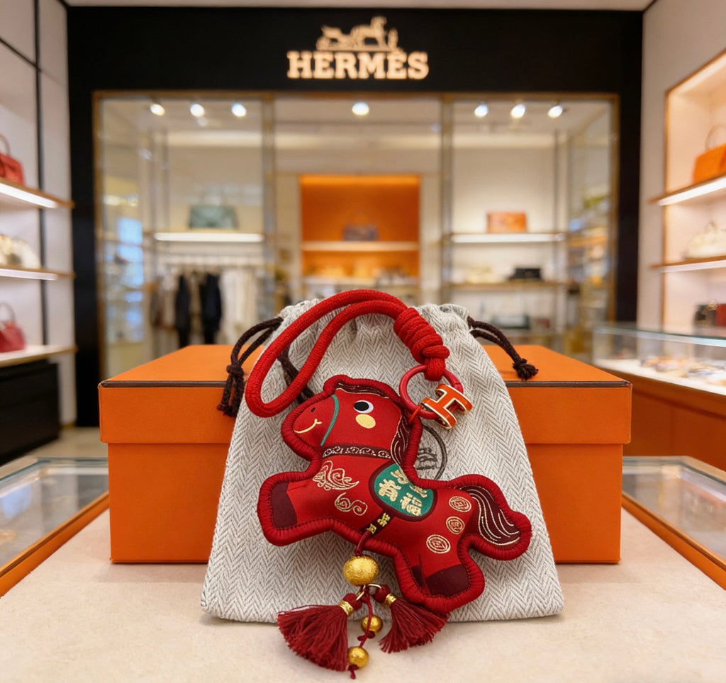 Hermès Red Flower-Charm Keychain with Red Braided Cord - album image 1