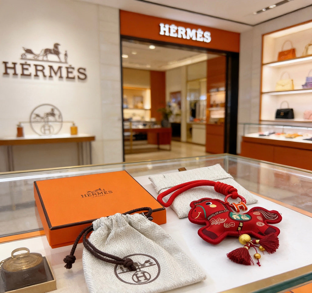 Hermès Red Flower-Charm Keychain with Red Braided Cord - album image 3