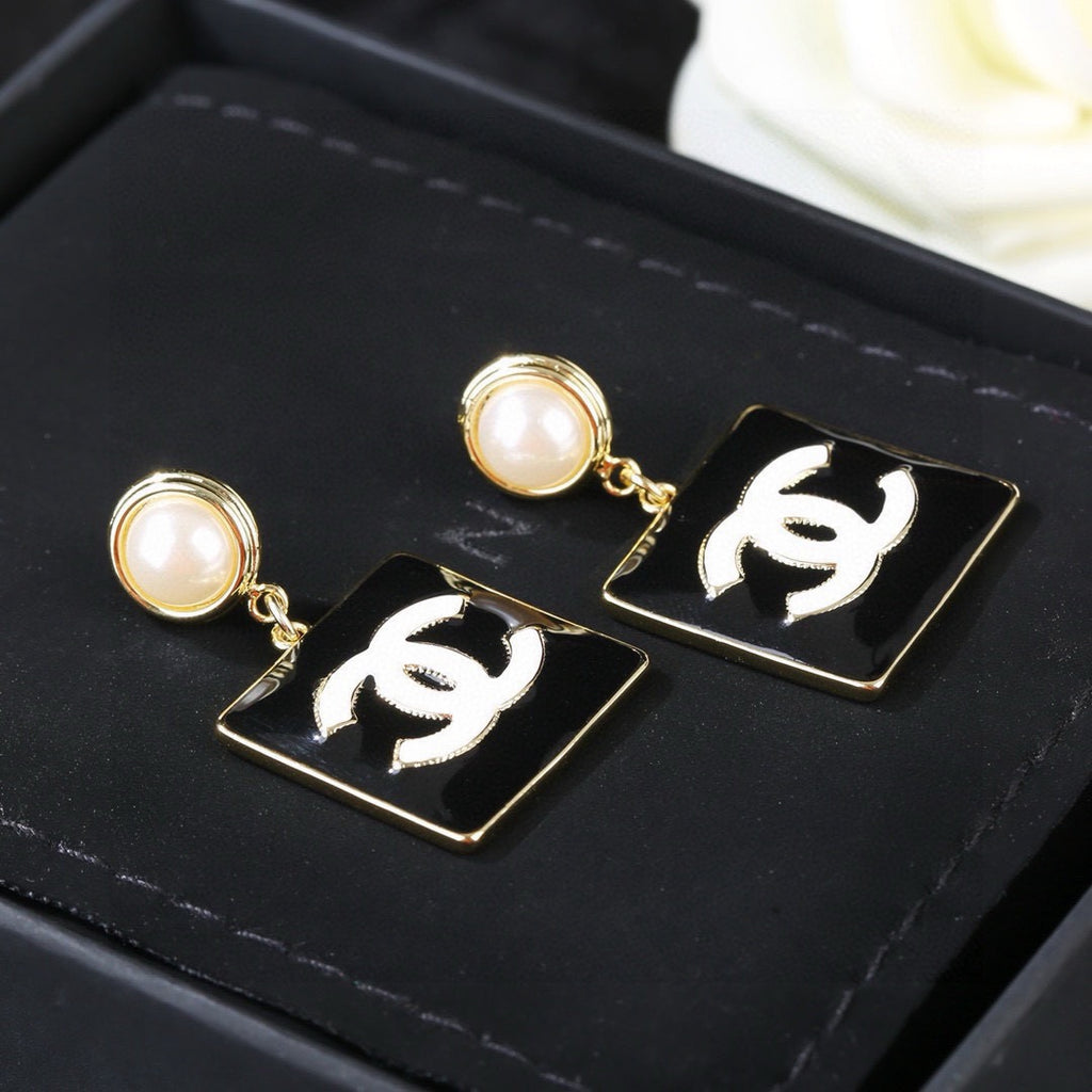 Chanel Black Square CC and Pearl Drop Earrings - album image 6