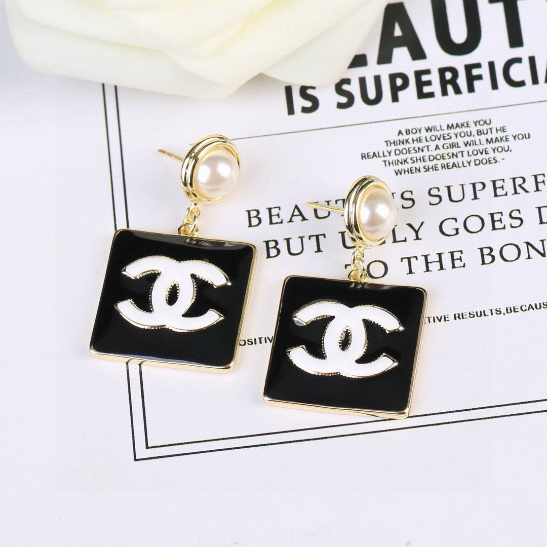 Chanel Black Square CC and Pearl Drop Earrings - album image 2