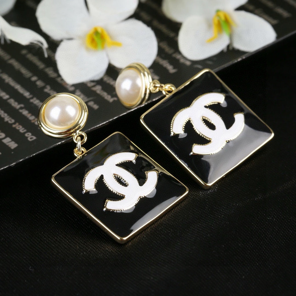 Chanel Black Square CC and Pearl Drop Earrings - album image 3