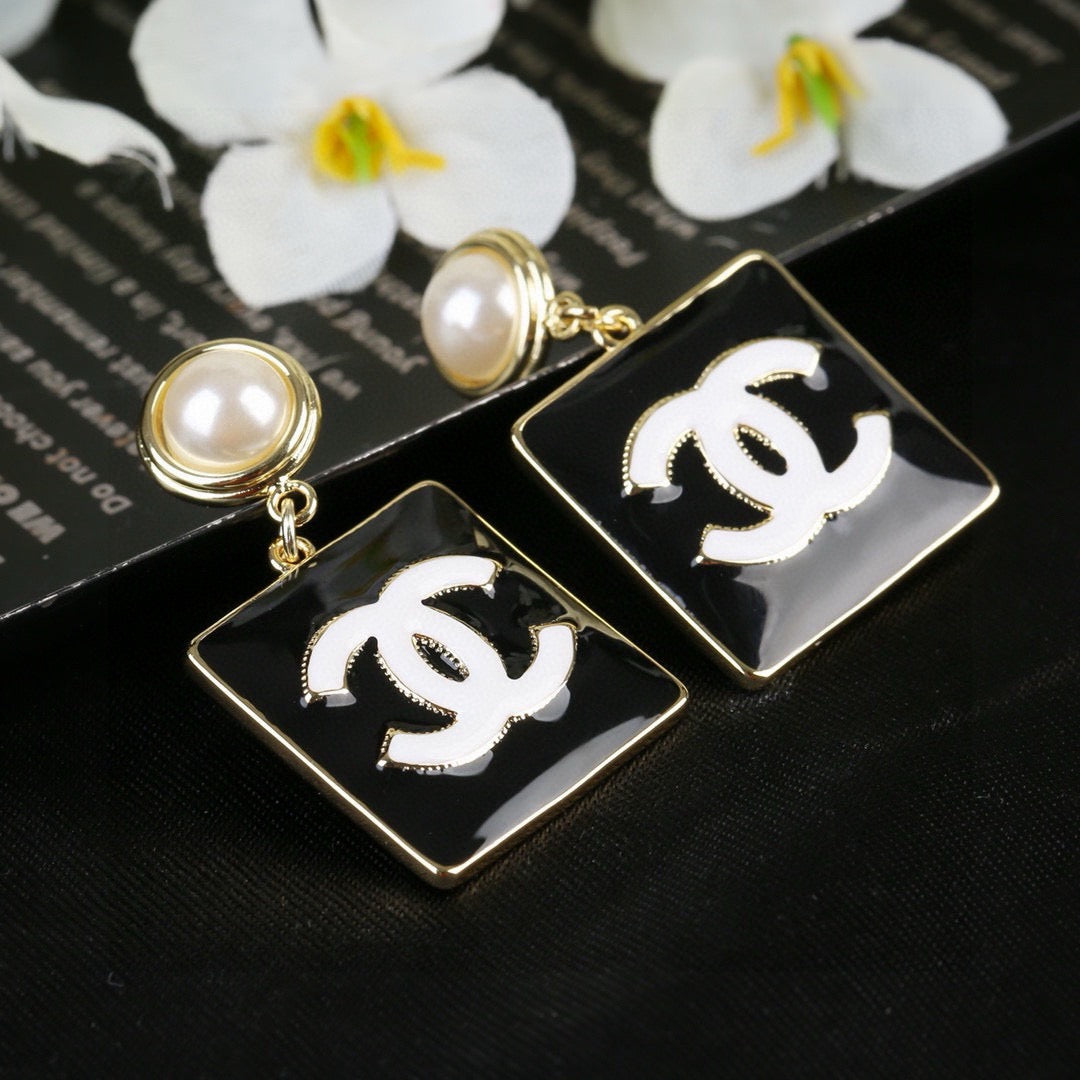 Chanel Black Square CC and Pearl Drop Earrings - album image 3