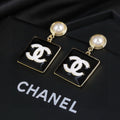 Chanel Black Square CC and Pearl Drop Earrings - album image 1