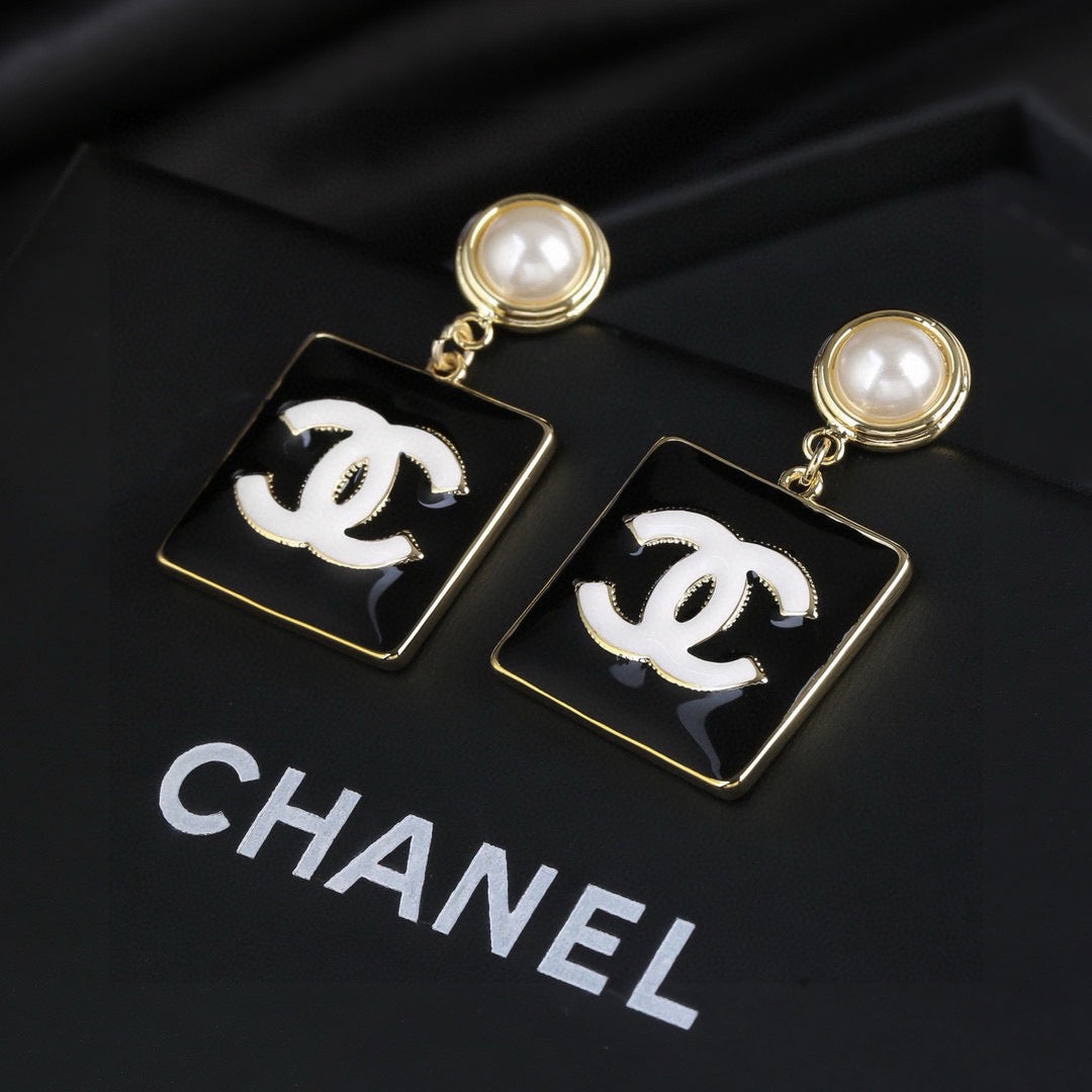 Chanel Black Square CC and Pearl Drop Earrings - album image 1