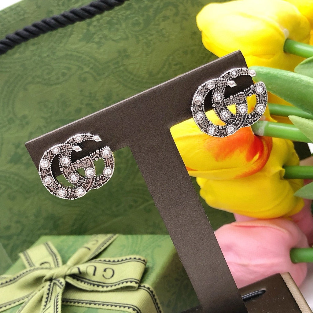 Gucci Interlocking G Silver-Tone Twisted Crystal Accent Earrings - album image 6