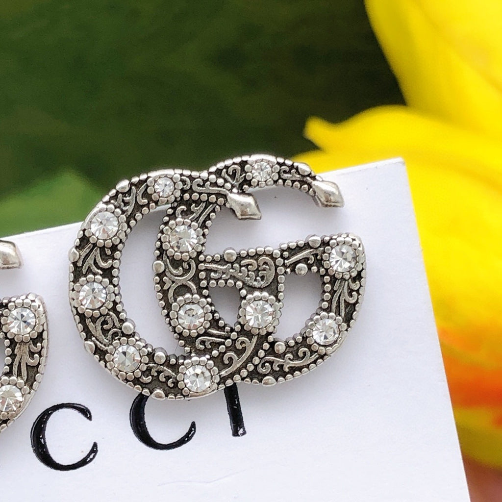 Gucci Interlocking G Silver-Tone Twisted Crystal Accent Earrings - album image 2