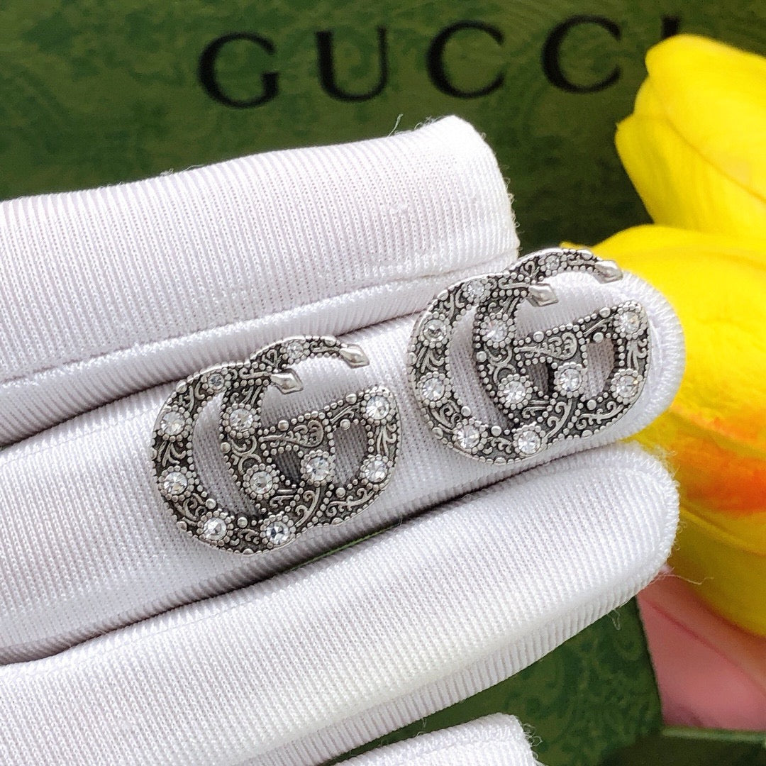 Gucci Interlocking G Silver-Tone Twisted Crystal Accent Earrings - album image 4