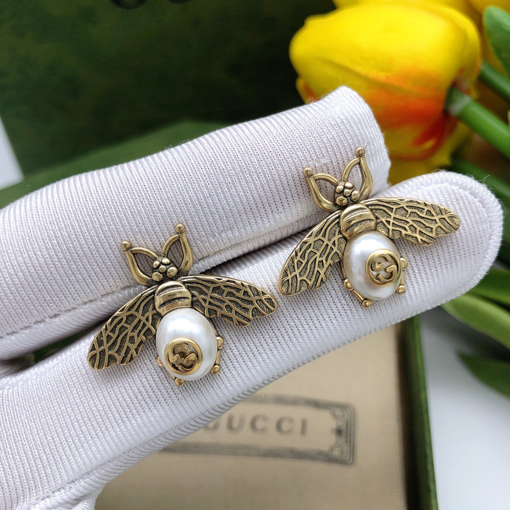 Gucci Bee White Crystal Accent Earrings - album image 3