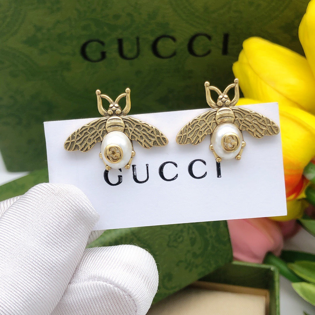 Gucci Bee White Crystal Accent Earrings - album image 1