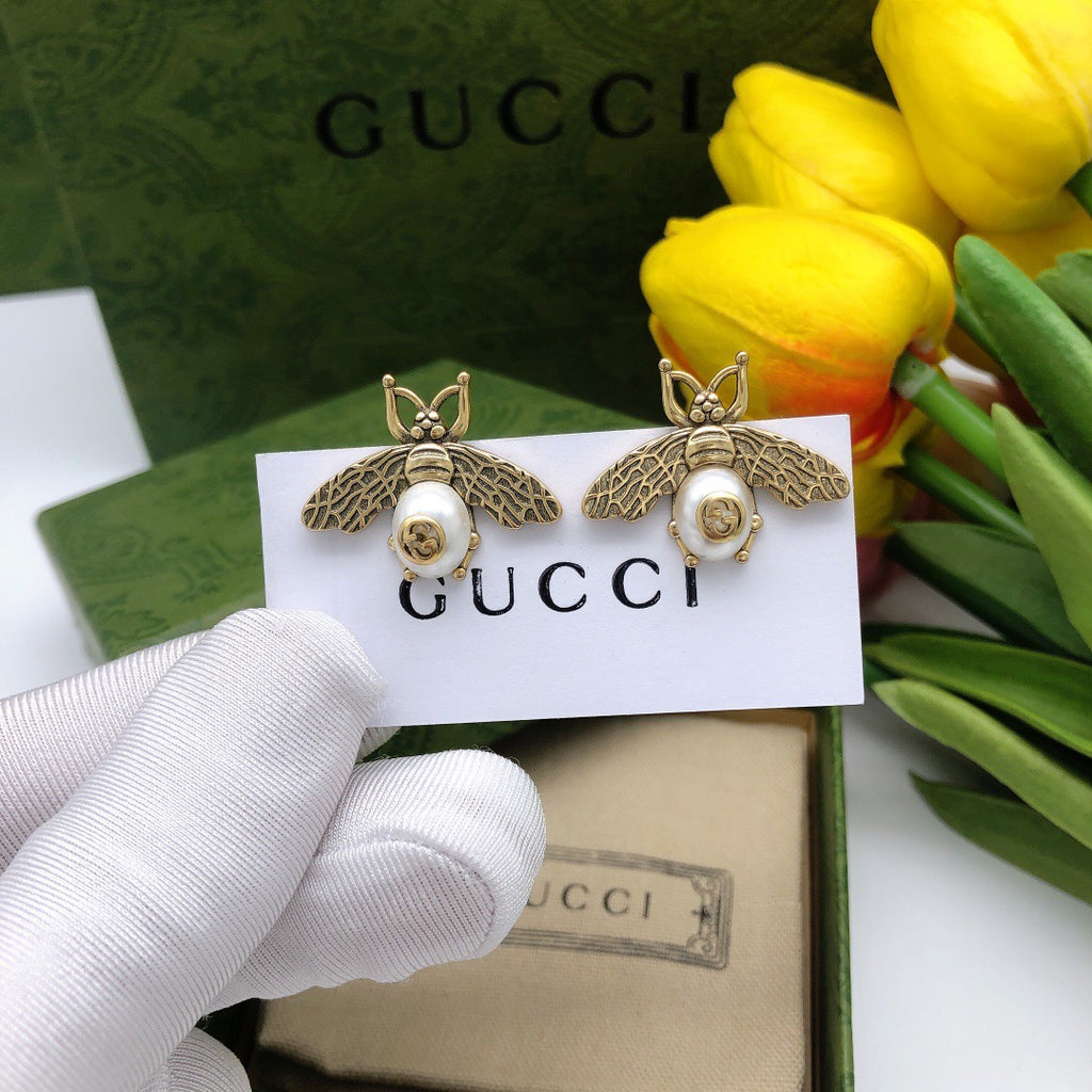 Gucci Bee White Crystal Accent Earrings - album image 2