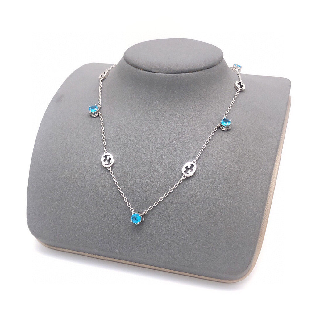 Gucci Silver-Tone Blue Crystal Station Necklace - album image 1