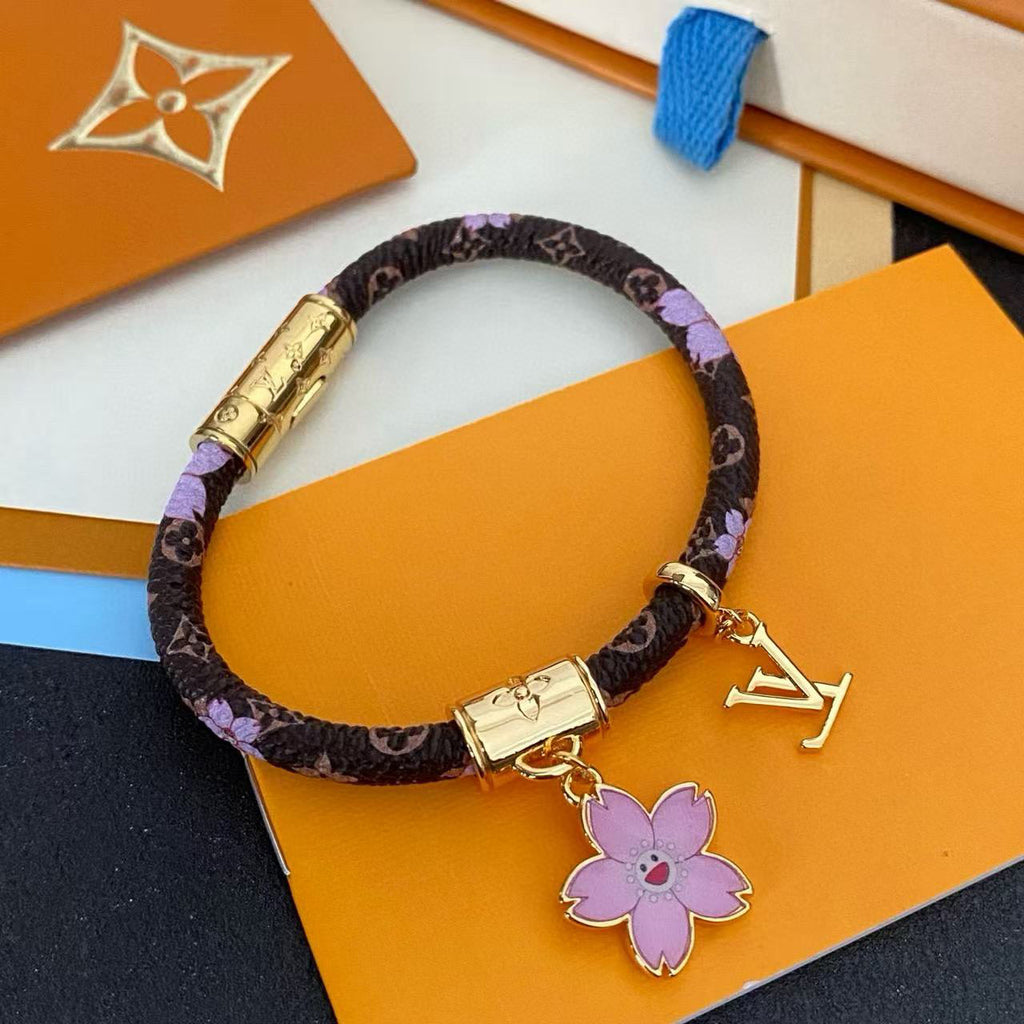 Louis Vuitton Gold-Tone Cherry Blossom Leather Bangle - album image 3