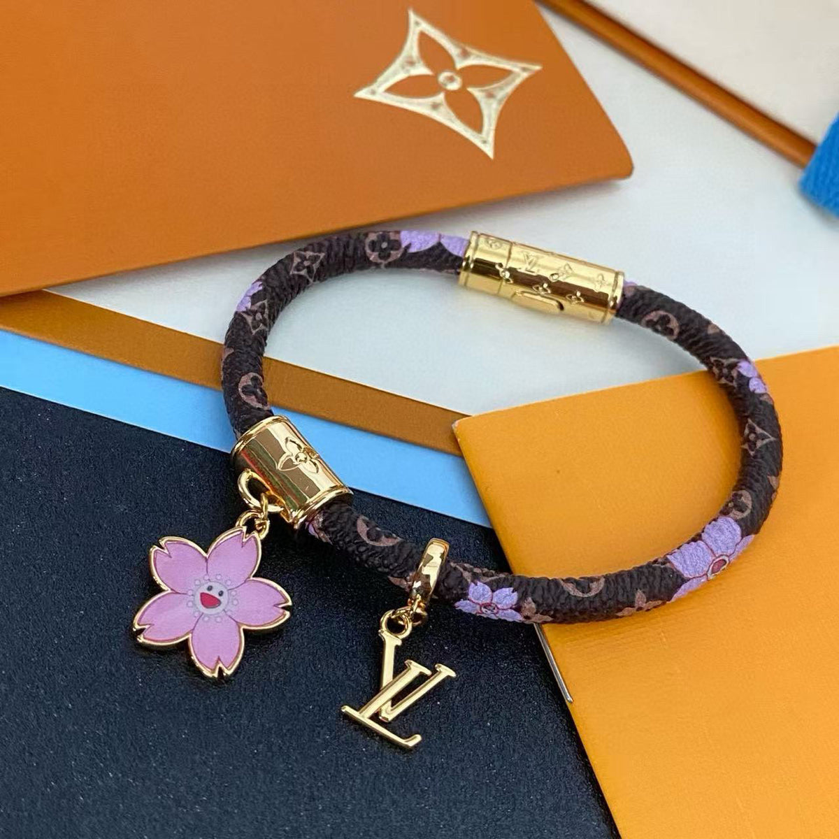 Louis Vuitton Gold-Tone Cherry Blossom Leather Bangle - album image 6