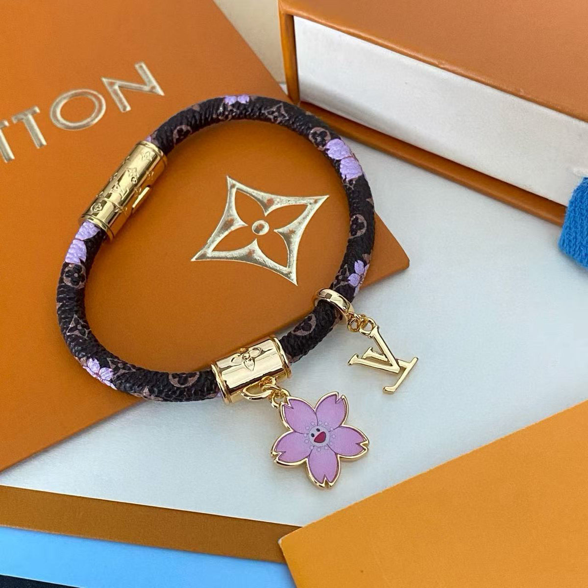 Louis Vuitton Gold-Tone Cherry Blossom Leather Bangle - album image 5