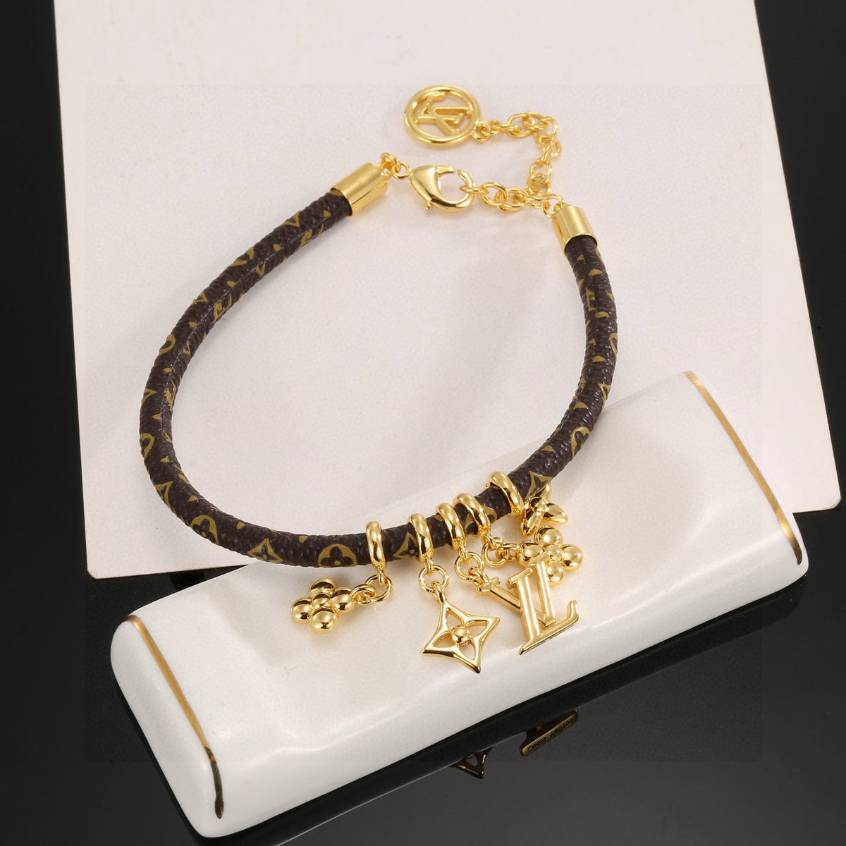 Louis Vuitton Circle Gold-Tone Leather Bracelet - album image 6