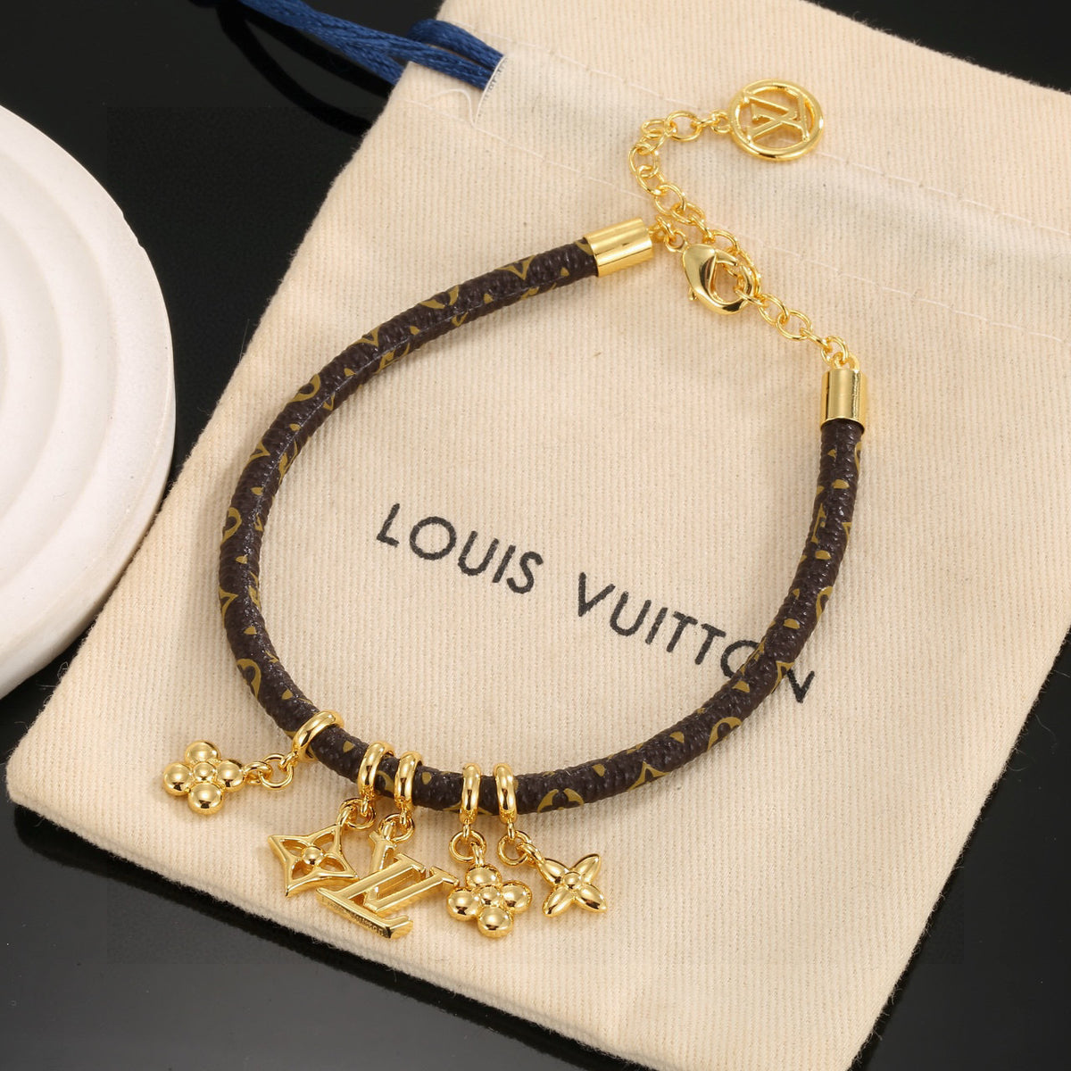 Louis Vuitton Circle Gold-Tone Leather Bracelet - album image 2