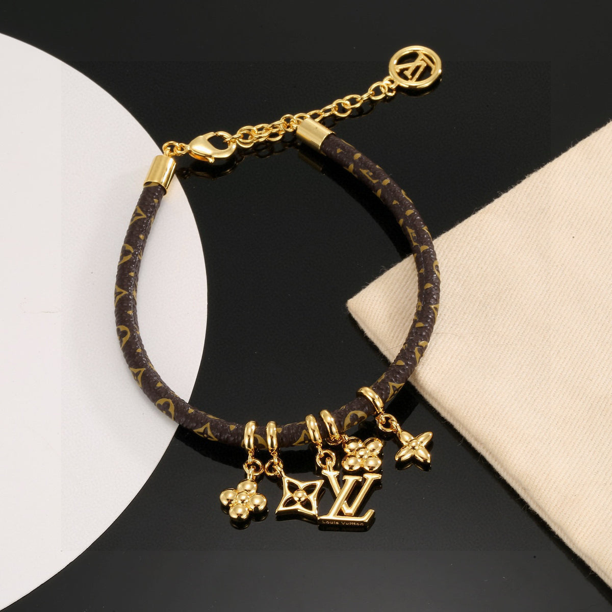 Louis Vuitton Circle Gold-Tone Leather Bracelet - album image 5