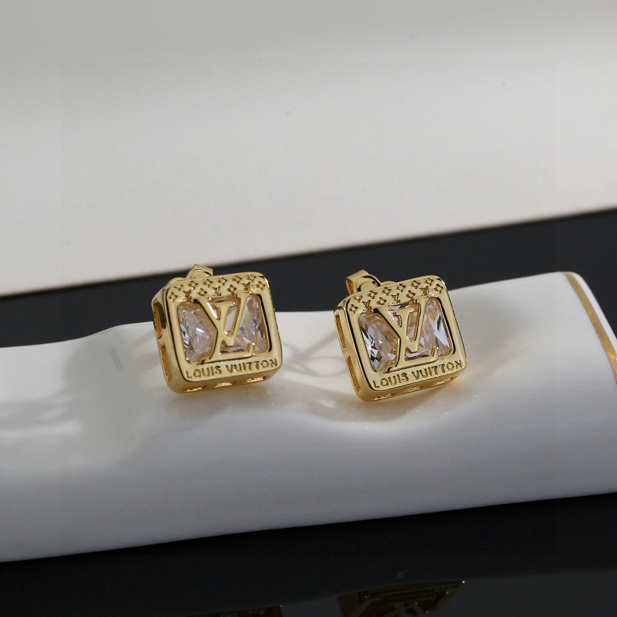 Louis Vuitton Gold-Tone Square Frame Monogram Stud Earrings - album image 5
