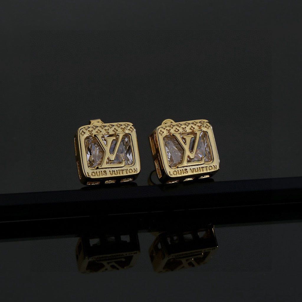 Louis Vuitton Gold-Tone Square Frame Monogram Stud Earrings - album image 2
