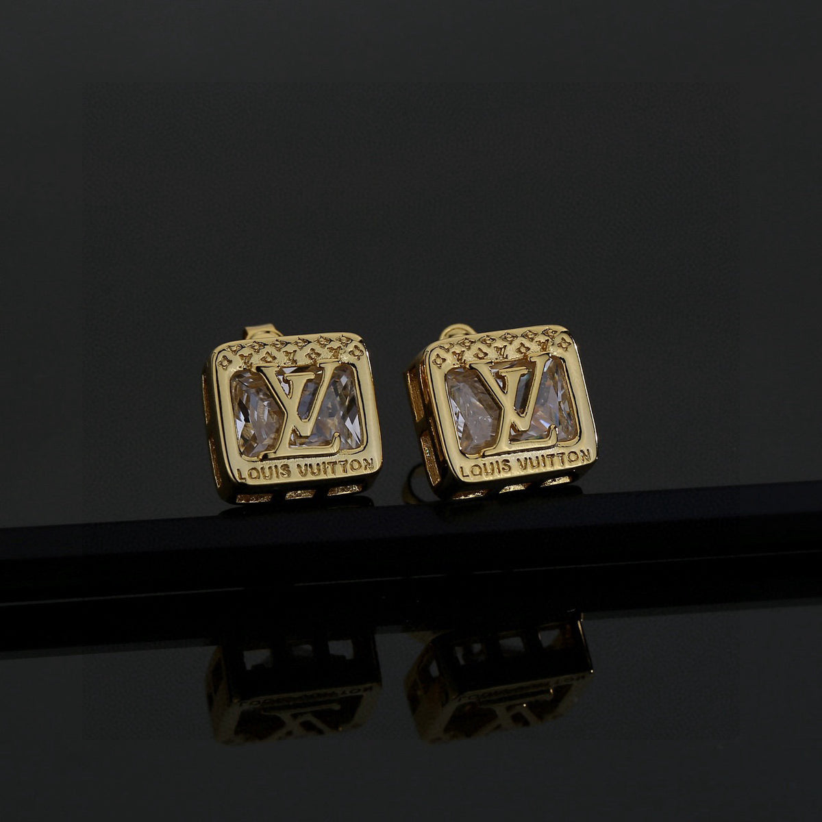 Louis Vuitton Gold-Tone Square Frame Monogram Stud Earrings - album image 2
