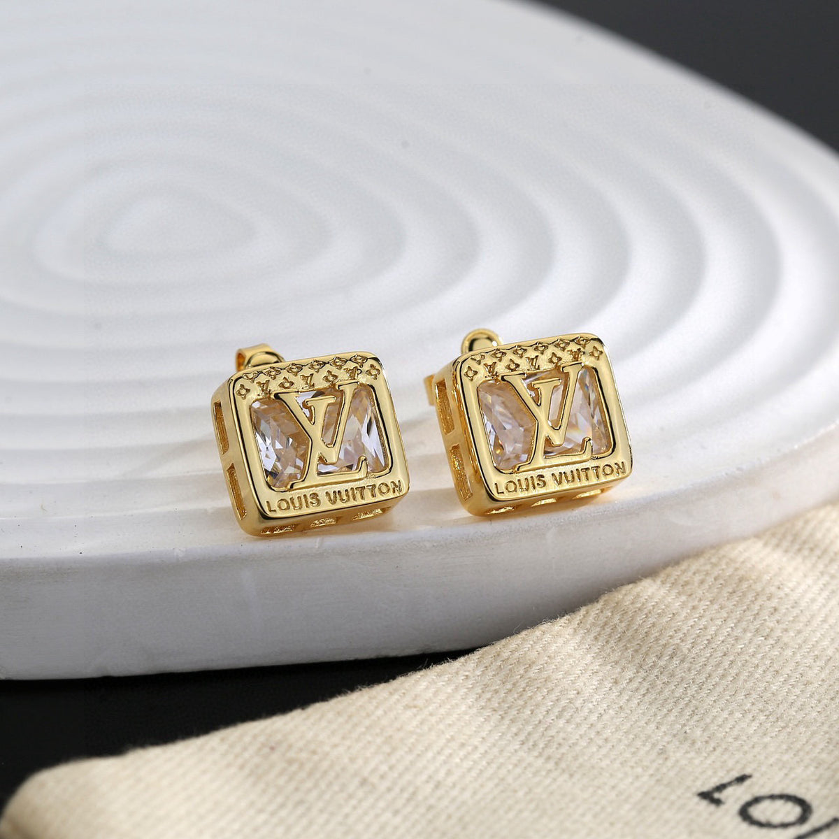 Louis Vuitton Gold-Tone Square Frame Monogram Stud Earrings - album image 1
