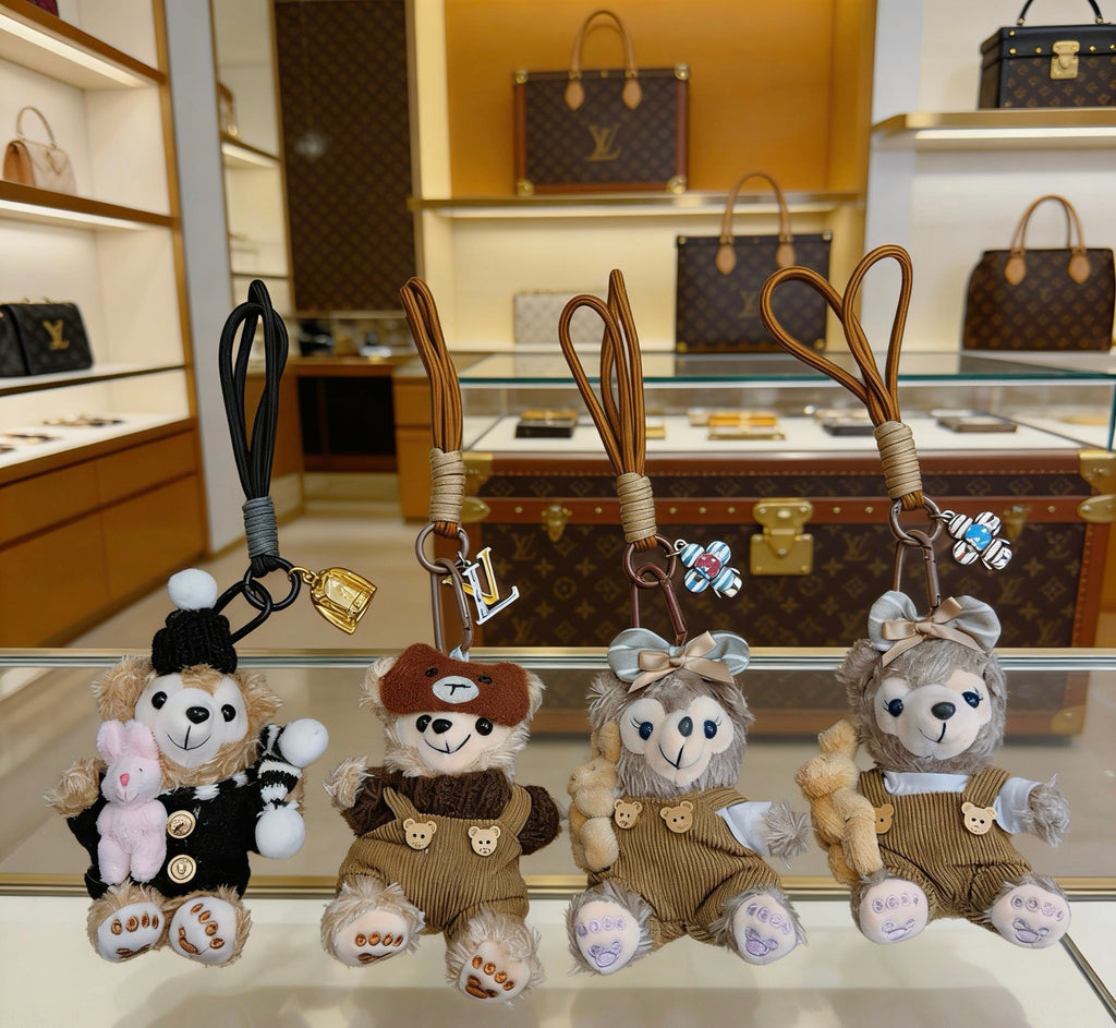 Louis Vuitton Gray Plush Character Keychain in Tan Outfit - album image 5