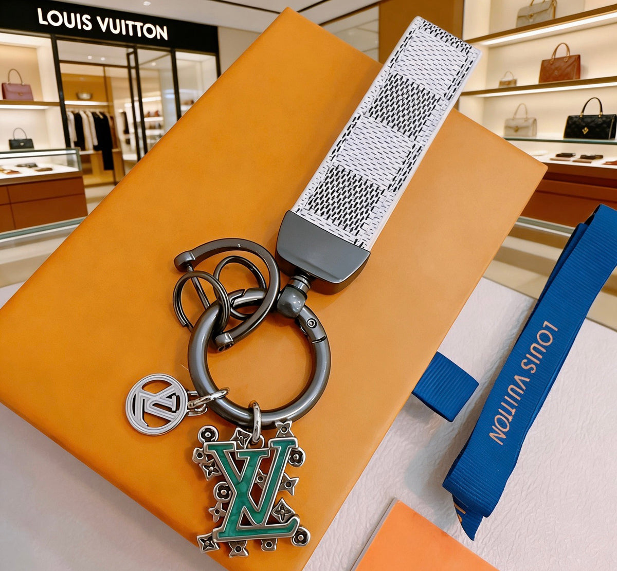 Louis Vuitton Gray Strap Keychain with Monogram Pendants - album image 3