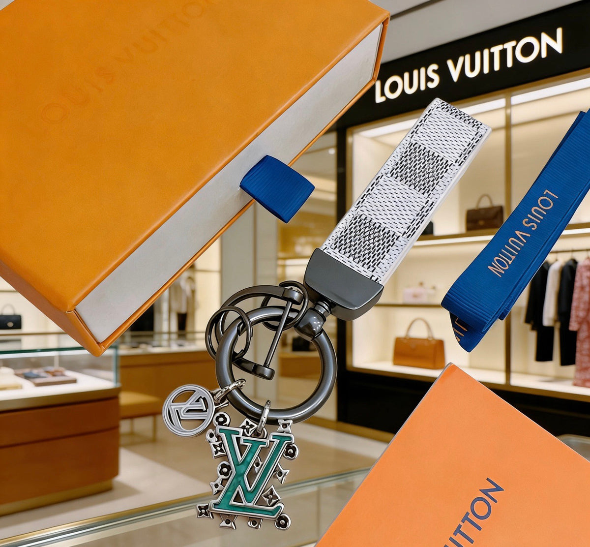 Louis Vuitton Gray Strap Keychain with Monogram Pendants - album image 5