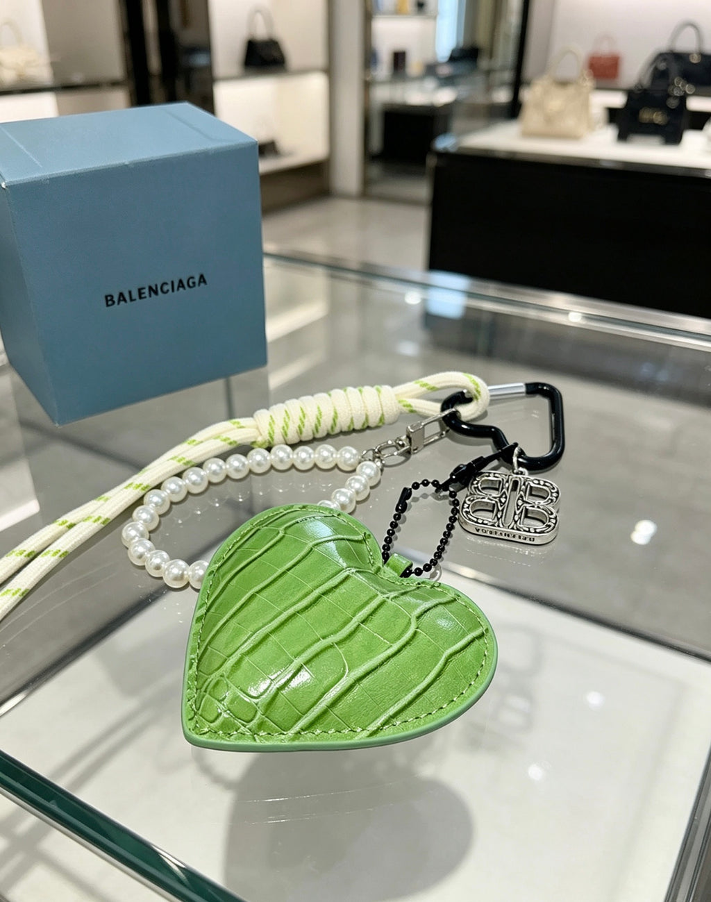 Balenciaga Green Heart Charm Cord Keychain - album image 3