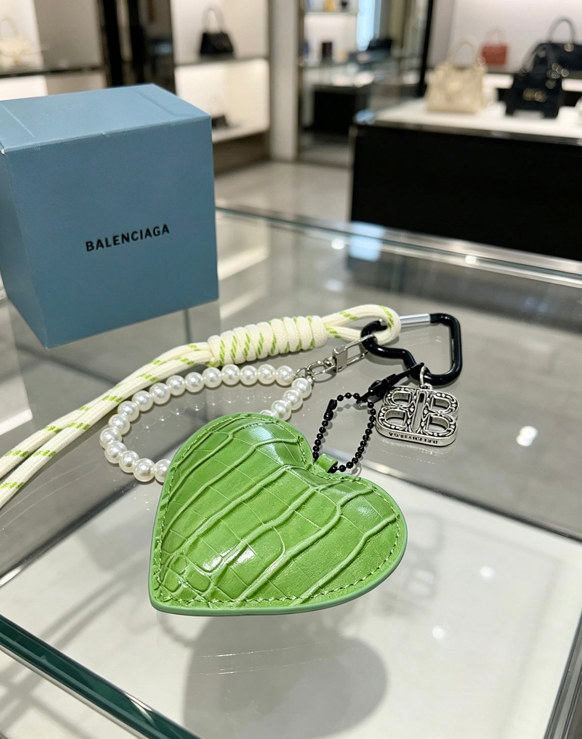 Balenciaga Green Heart Charm Cord Keychain - album image 3
