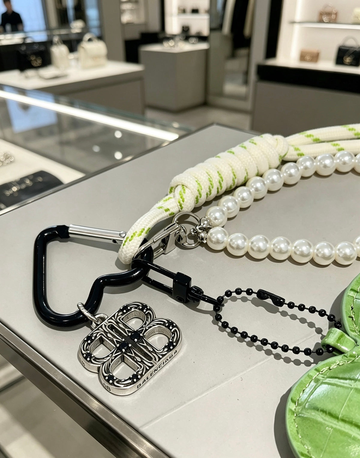 Balenciaga Green Heart Charm Cord Keychain - album image 5